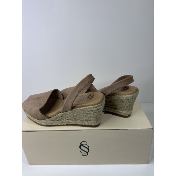 The Spanish Sandal Co Leather Espadrille Peep Toe Wedge Sandals Size 37 US 6.5-7 - Picture 3 of 9
